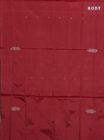 Banana pith saree red and deep maroon with thread woven buttas in borderless style