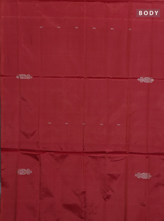 Banana pith saree red and deep maroon with thread woven buttas in borderless style