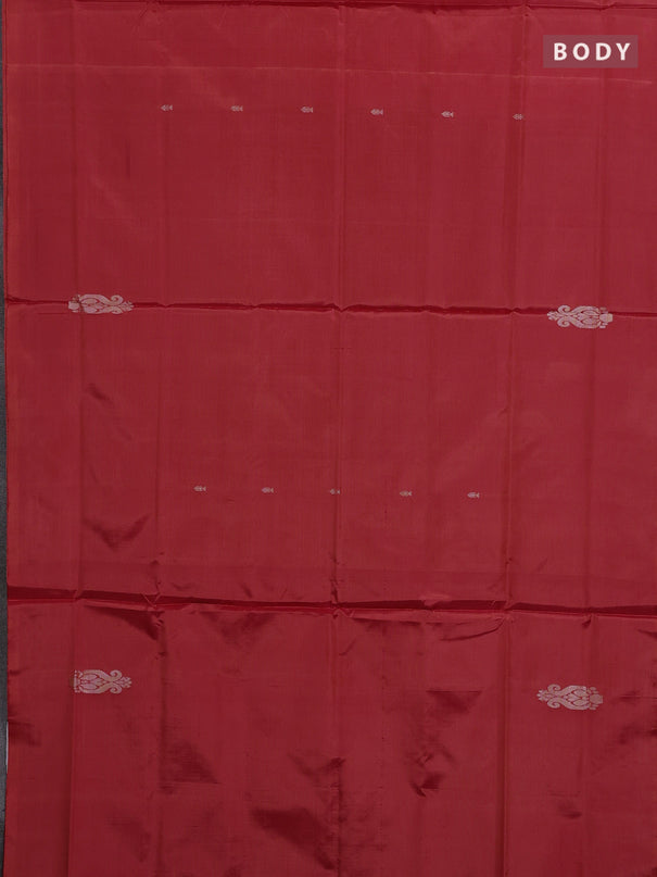 Banana pith saree red and deep maroon with thread woven buttas in borderless style