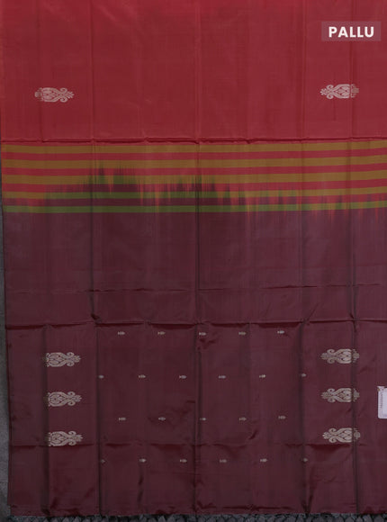 Banana pith saree red and deep maroon with thread woven buttas in borderless style