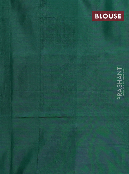 Banana pith saree red and green with thread woven buttas in borderless style
