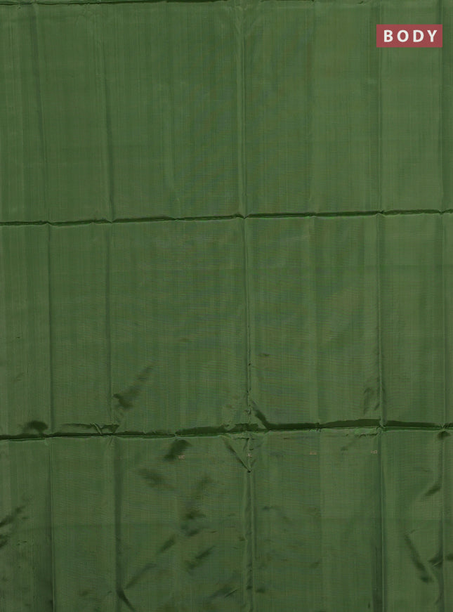 Banana pith saree green and rosy brown with thread woven buttas in borderless style