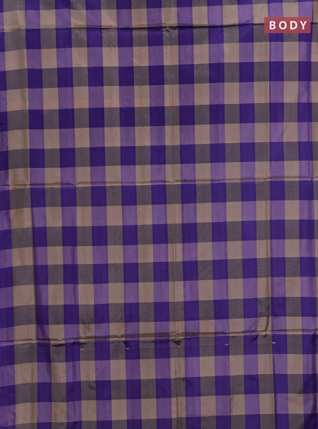 Banana pith saree beige and violet with allover checked pattern in borderless style