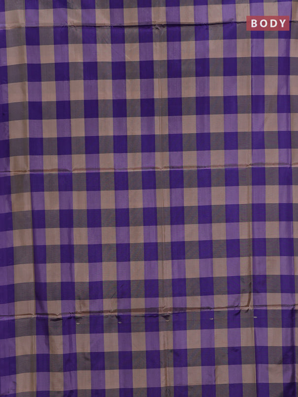 Banana pith saree beige and violet with allover checked pattern in borderless style
