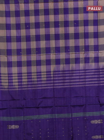 Banana pith saree beige and violet with allover checked pattern in borderless style