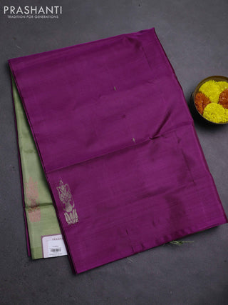 Banana pith saree purple and pista green with thread woven buttas in borderless style