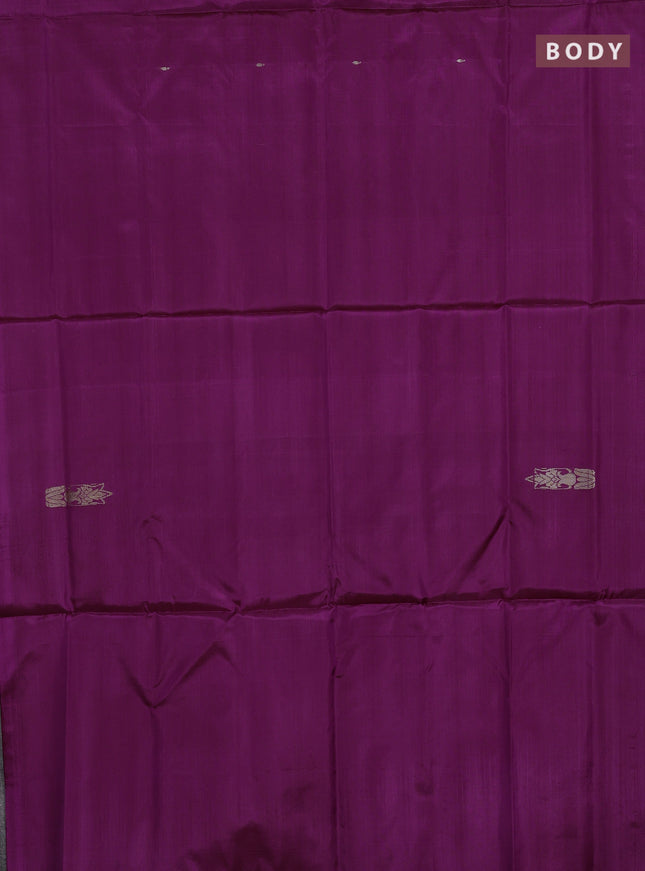 Banana pith saree purple and pista green with thread woven buttas in borderless style