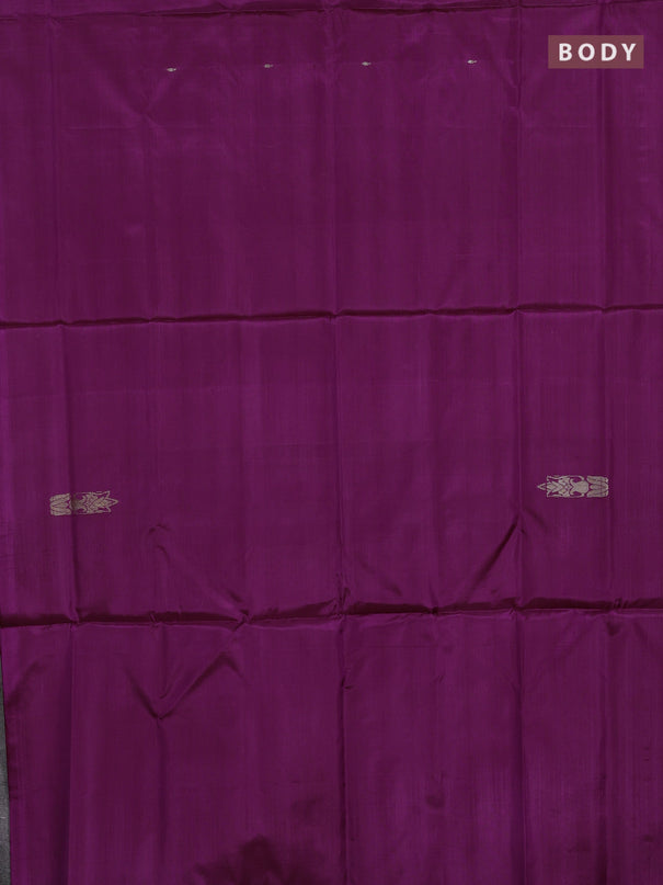 Banana pith saree purple and pista green with thread woven buttas in borderless style