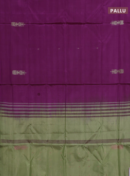 Banana pith saree purple and pista green with thread woven buttas in borderless style