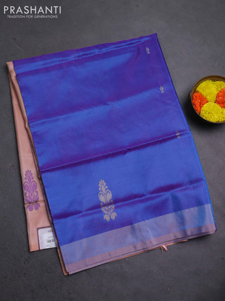 Banana pith saree cs blue and peach shade with thread woven buttas in borderless style