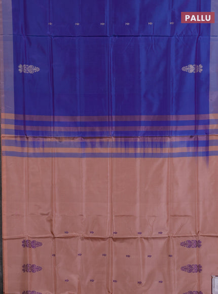 Banana pith saree cs blue and peach shade with thread woven buttas in borderless style