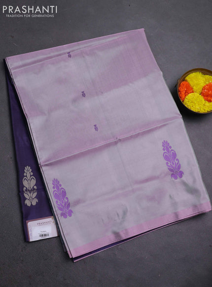Banana pith saree grey and navy blue with thread woven buttas in borderless style