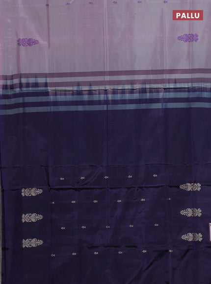 Banana pith saree grey and navy blue with thread woven buttas in borderless style
