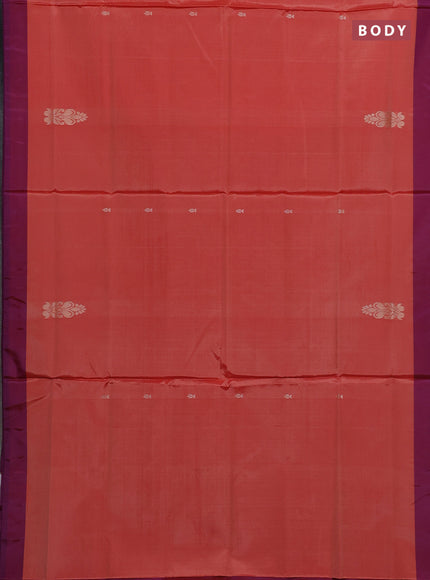 Banana pith saree orange and magenta pink with thread woven buttas in borderless style