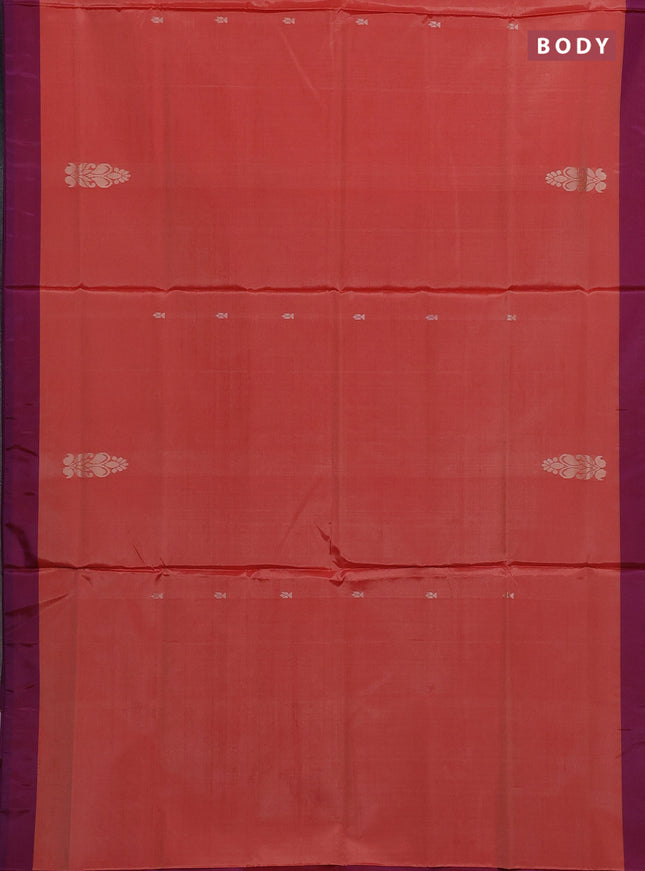 Banana pith saree orange and magenta pink with thread woven buttas in borderless style