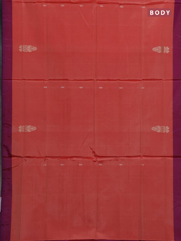 Banana pith saree orange and magenta pink with thread woven buttas in borderless style