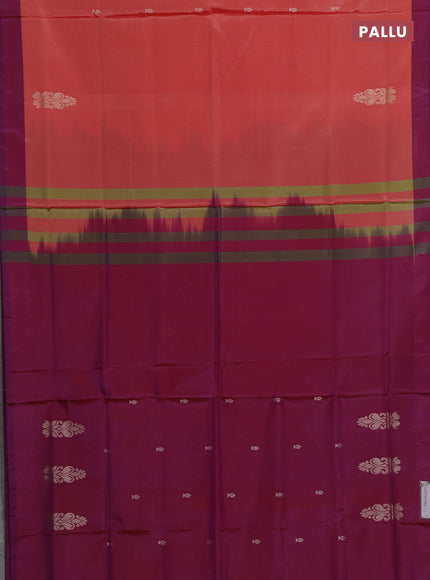 Banana pith saree orange and magenta pink with thread woven buttas in borderless style