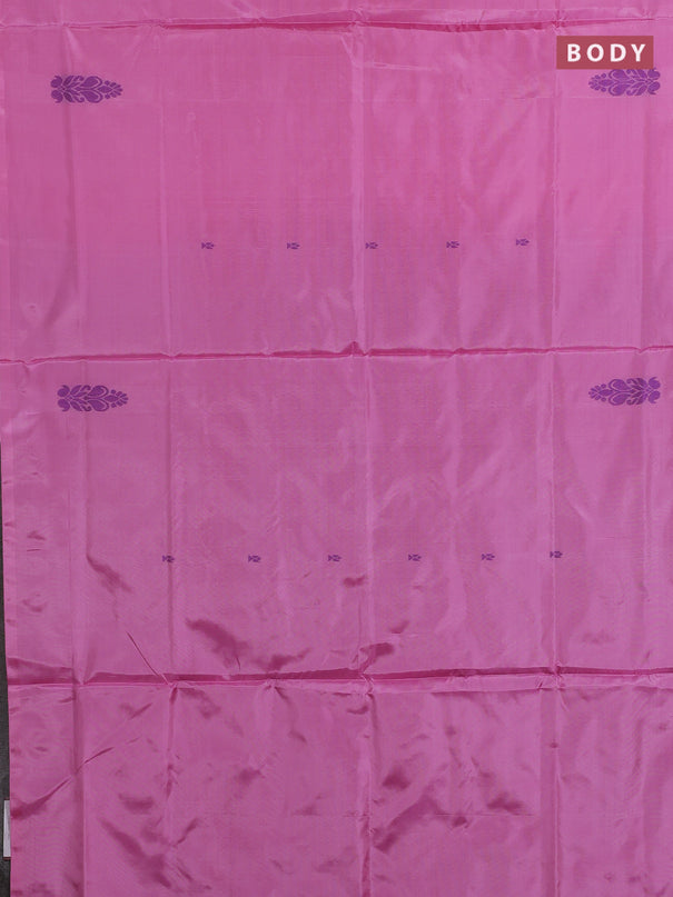 Banana pith saree candy pink and dual shade of green with thread woven buttas in borderless style