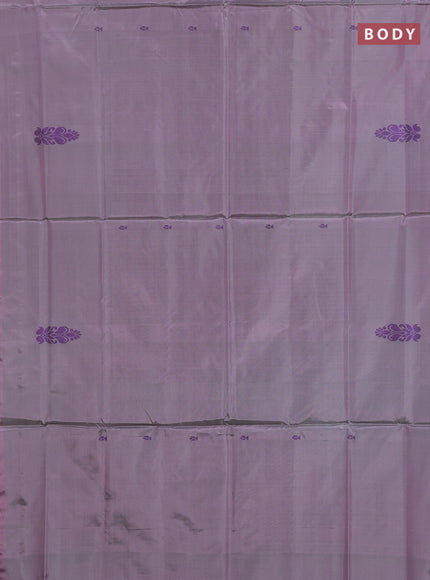 Banana pith saree dual shade of grey and maroon with thread woven buttas in borderless style