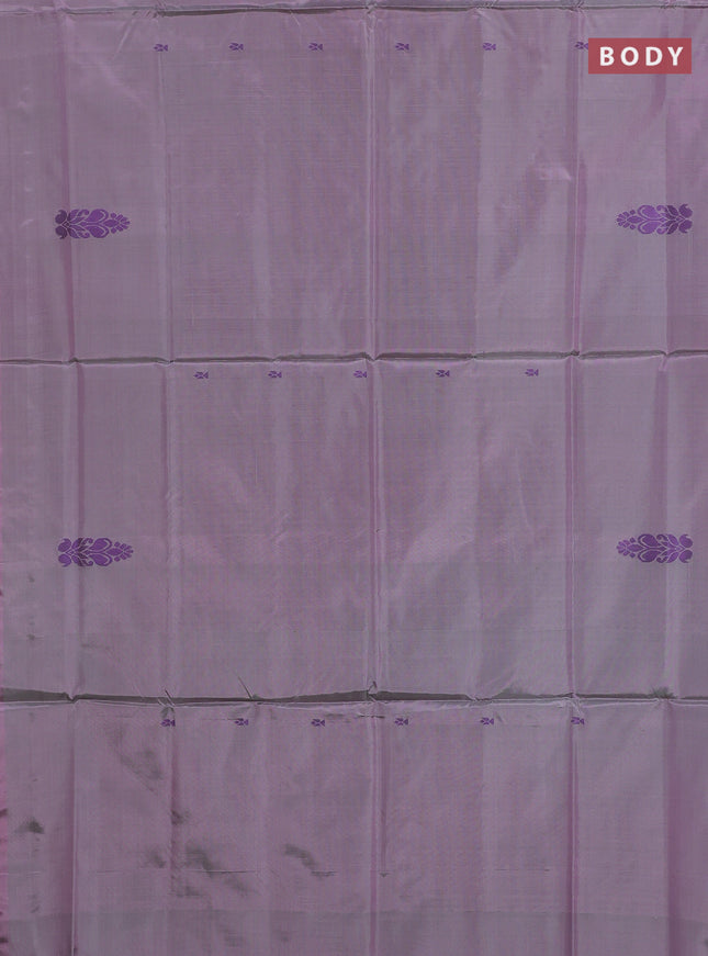 Banana pith saree dual shade of grey and maroon with thread woven buttas in borderless style