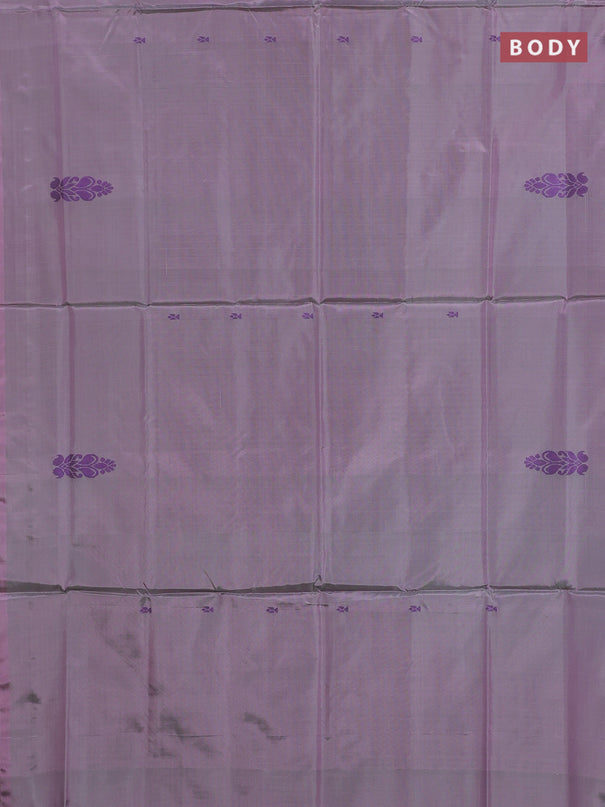 Banana pith saree dual shade of grey and maroon with thread woven buttas in borderless style