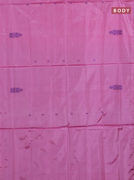 Banana pith saree candy pink and cs blue with thread woven buttas in borderless style