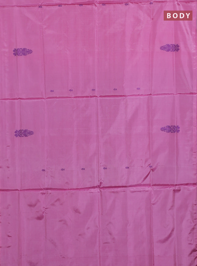 Banana pith saree candy pink and cs blue with thread woven buttas in borderless style