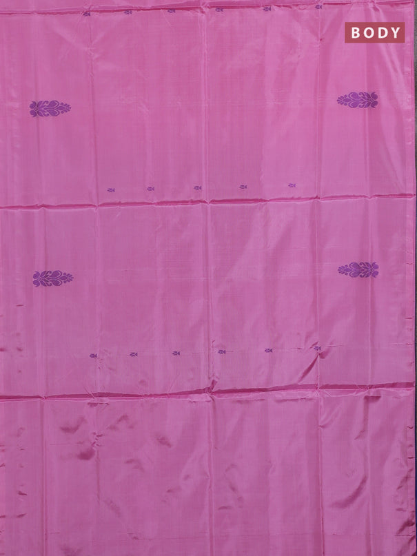 Banana pith saree candy pink and cs blue with thread woven buttas in borderless style
