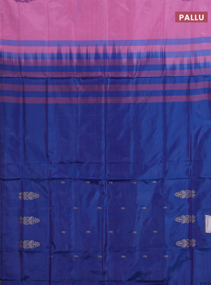 Banana pith saree candy pink and cs blue with thread woven buttas in borderless style