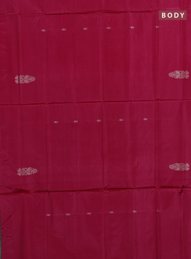 Banana pith saree pink and pastel green with thread woven buttas in borderless style