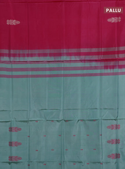 Banana pith saree pink and pastel green with thread woven buttas in borderless style