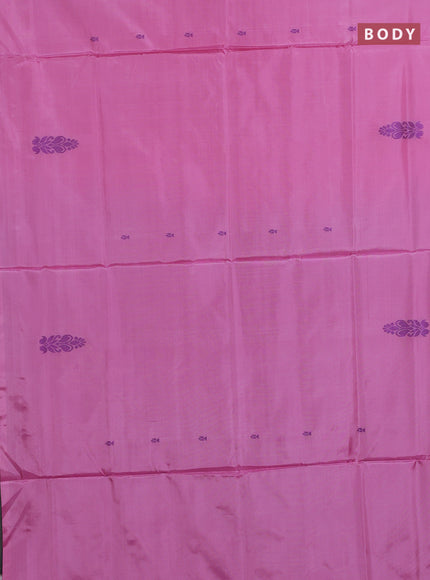 Banana pith saree candy pink and violet with thread woven buttas in borderless style