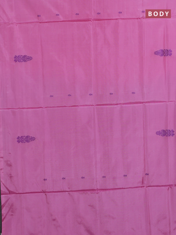 Banana pith saree candy pink and violet with thread woven buttas in borderless style