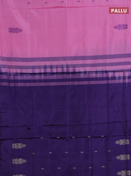 Banana pith saree candy pink and violet with thread woven buttas in borderless style