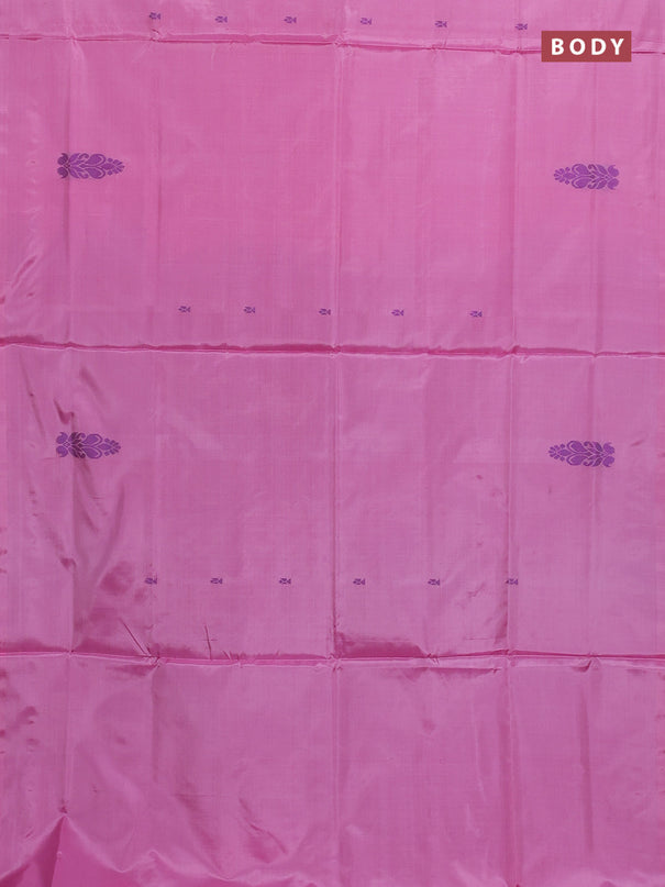 Banana pith saree candy pink and peacock green with thread woven buttas in borderless style