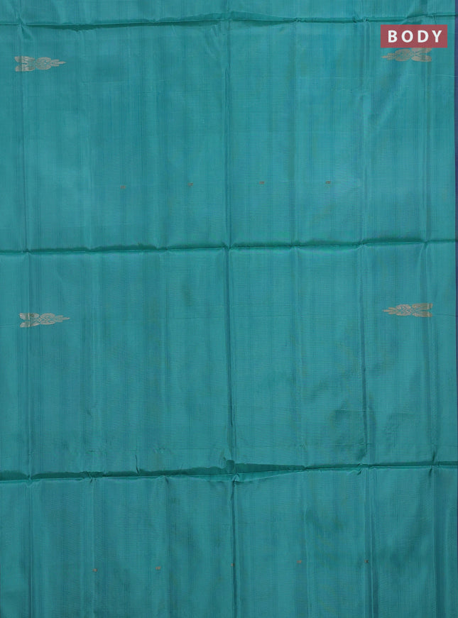 Banana pith saree teal green and purple with thread woven buttas and contrast border