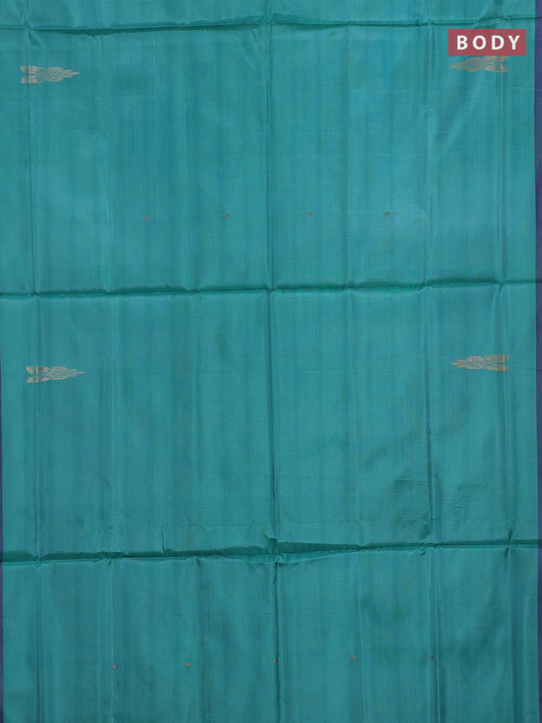 Banana pith saree teal green and purple with thread woven buttas and contrast border