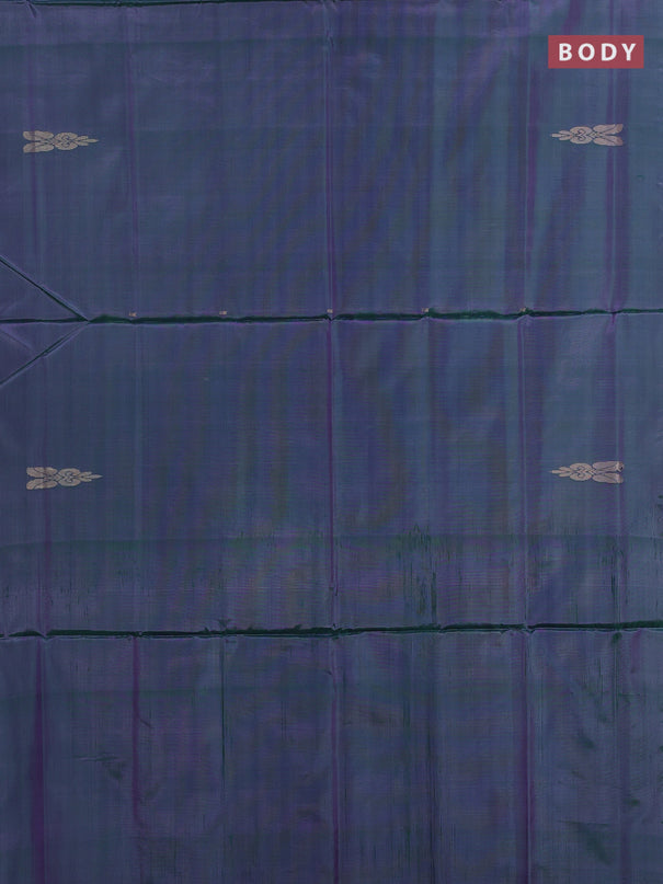 Banana pith saree dual shade of green and blue with thread woven buttas in borderless style