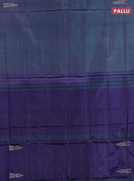 Banana pith saree dual shade of green and blue with thread woven buttas in borderless style