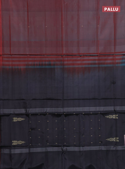 Banana pith saree dual shade of maroon and black with thread woven buttas in borderless style