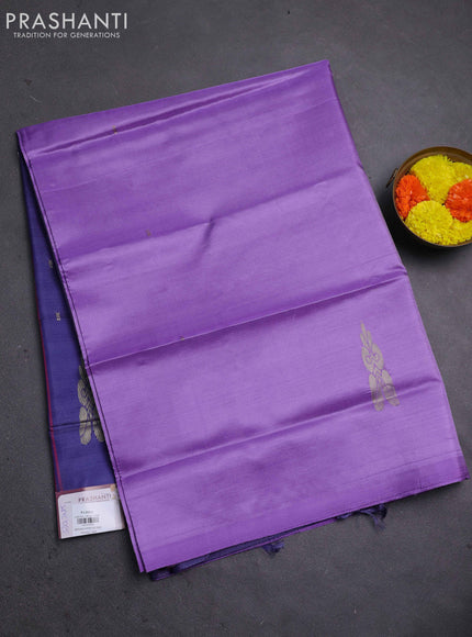 Banana pith saree lavender and blue with thread woven buttas in borderless style