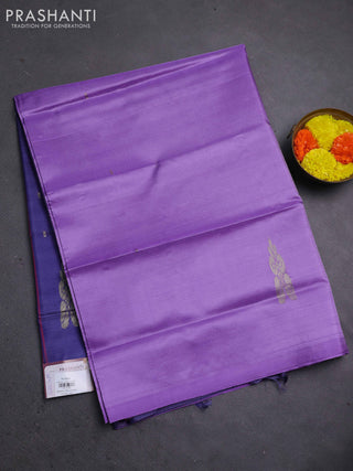 Banana pith saree lavender and blue with thread woven buttas in borderless style