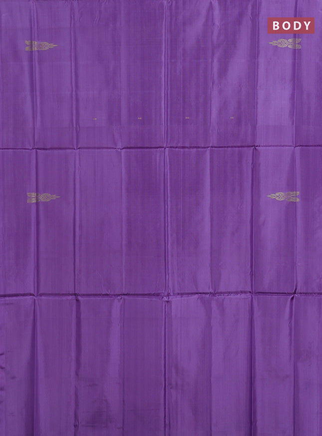 Banana pith saree lavender and blue with thread woven buttas in borderless style