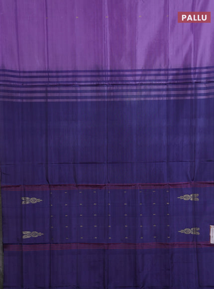 Banana pith saree lavender and blue with thread woven buttas in borderless style