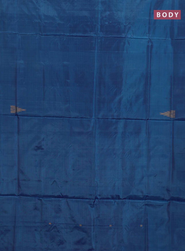Banana pith saree cs blue and pink with thread woven buttas in borderless style