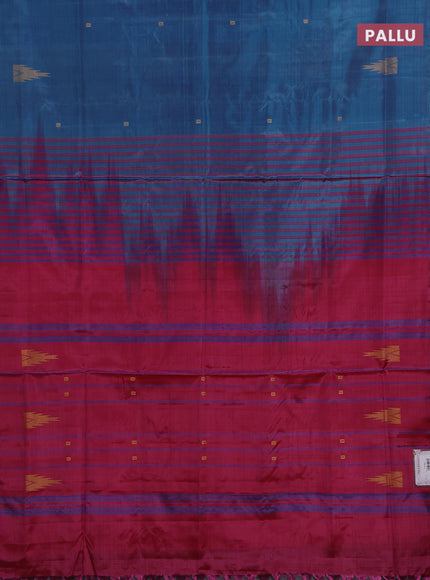 Banana pith saree cs blue and pink with thread woven buttas in borderless style