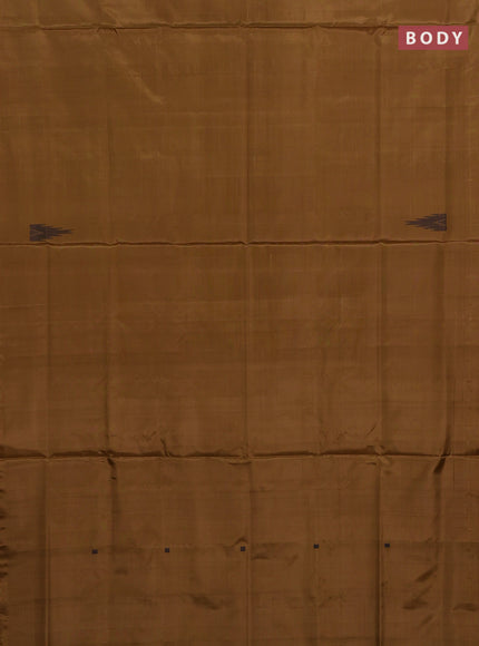 Banana pith saree mustard yellow and jamun shade with thread woven buttas in borderless style