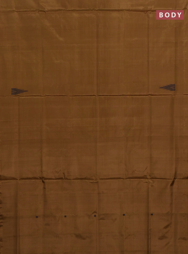 Banana pith saree mustard yellow and jamun shade with thread woven buttas in borderless style