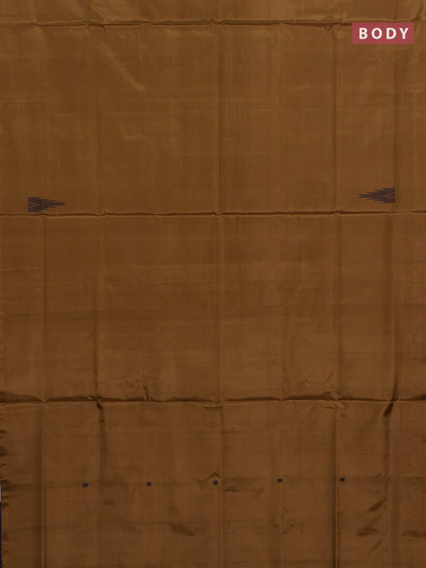 Banana pith saree mustard yellow and jamun shade with thread woven buttas in borderless style