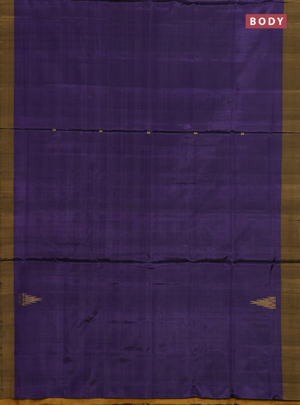 Banana pith saree deep violet and mustard yellow with thread woven buttas and contrast border